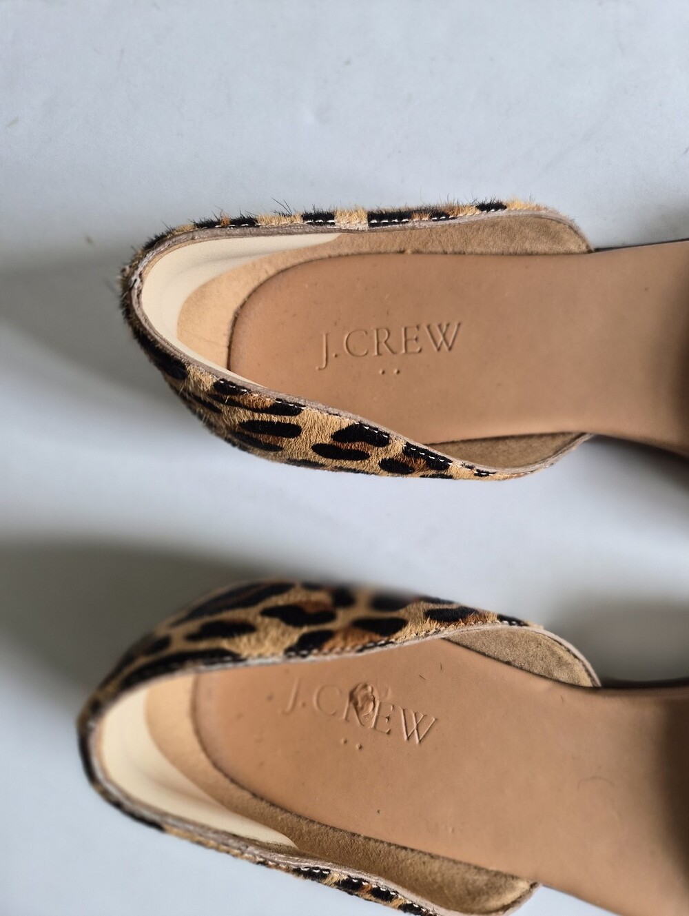 J.Crew Morgan Leopard Calf Hair Peep Toe Flats Size 9.5 Brown Tan Animal Print - Picture 8 of 16
